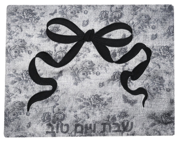 Black Floral Bow Challah Cover