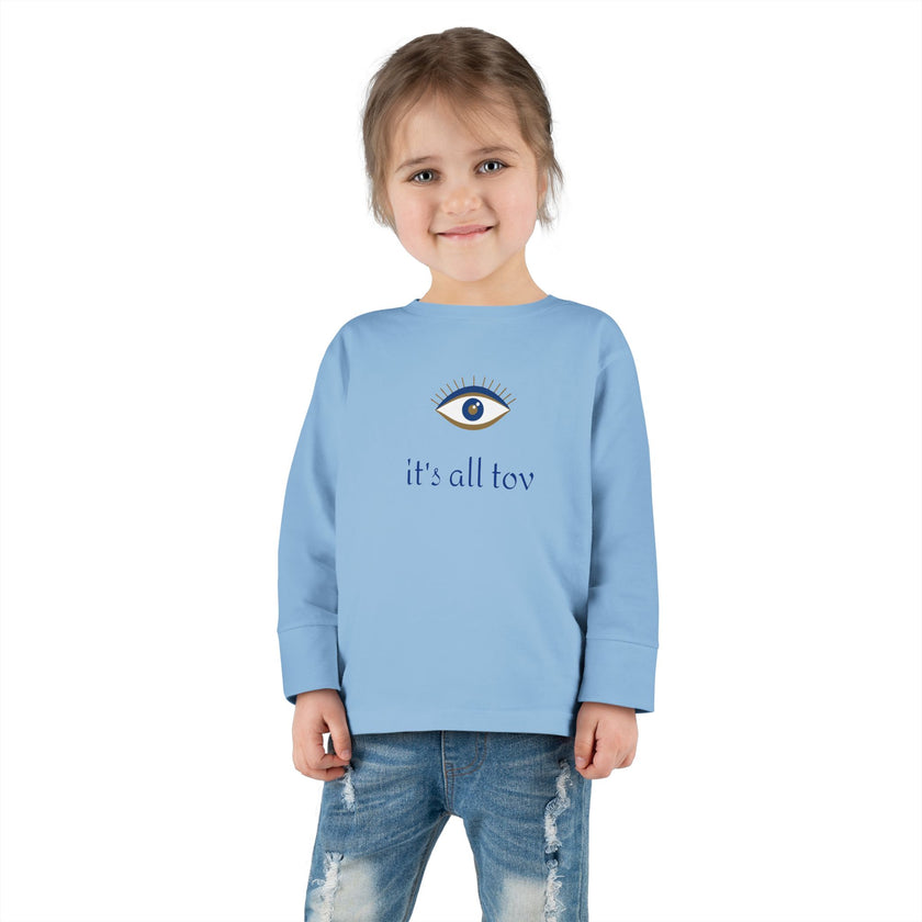 Positive Energy Toddler Long Sleeve Tee with Evil Eye Design, Good Vibes Shirt for Kids, Jewish Christian Clothing, Religious Toddler Top