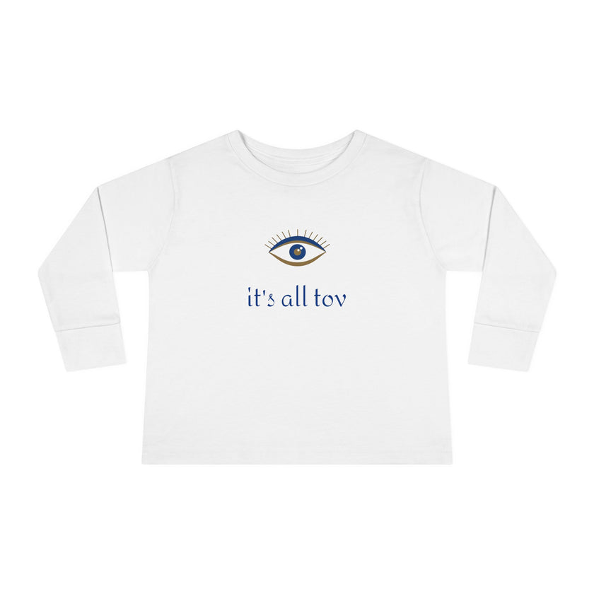 Positive Energy Toddler Long Sleeve Tee with Evil Eye Design, Good Vibes Shirt for Kids, Jewish Christian Clothing, Religious Toddler Top