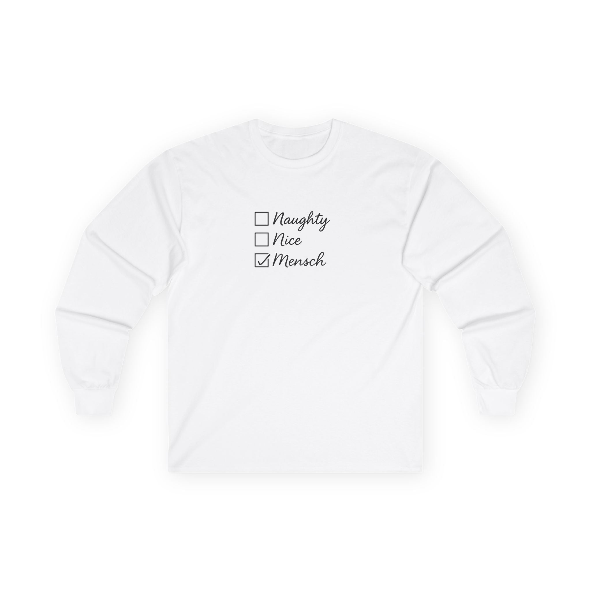 Naughty Nice Mensch checklist Long Sleeve Tee | Holiday Hanukkah Jewish