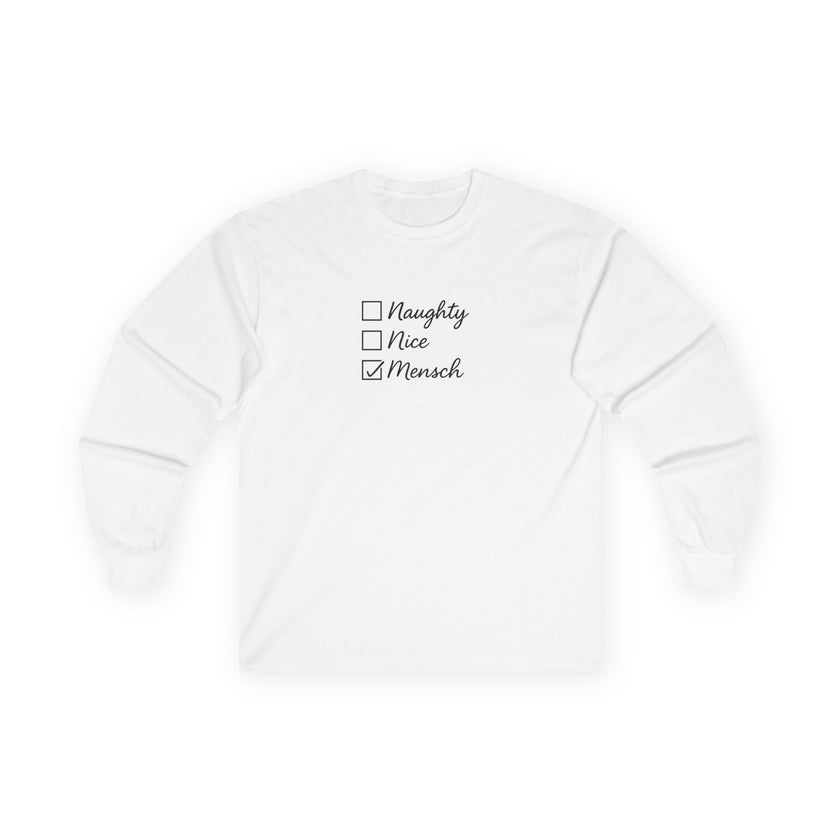 Naughty Nice Mensch checklist Long Sleeve Tee | Holiday Hanukkah Jewish