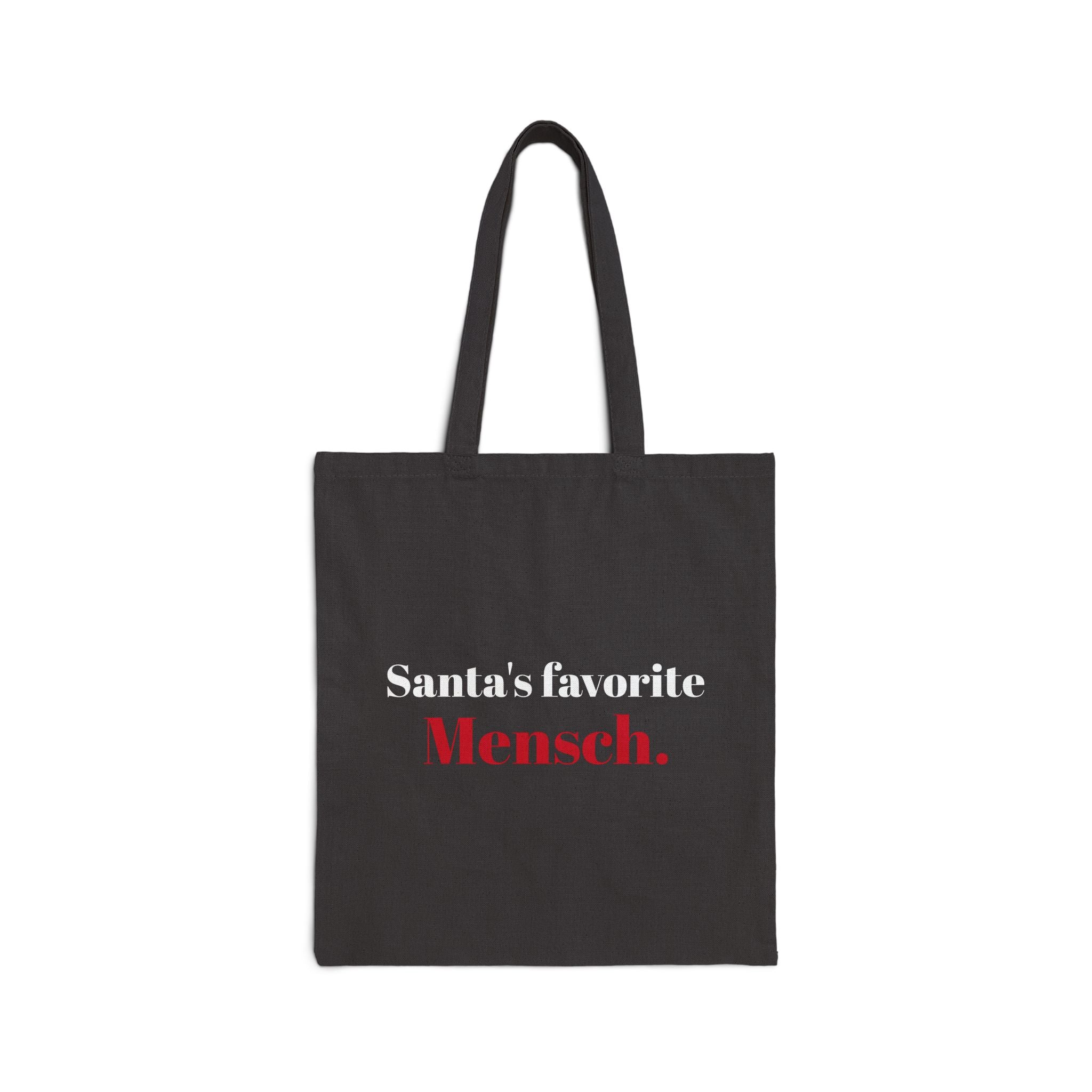 Cotton Canvas Tote Bag, Santa's Favorite Mensch Jewish Christian Humor Coexist Hanukkah Christmas Gift Ideas, Holiday Shopping Reusable