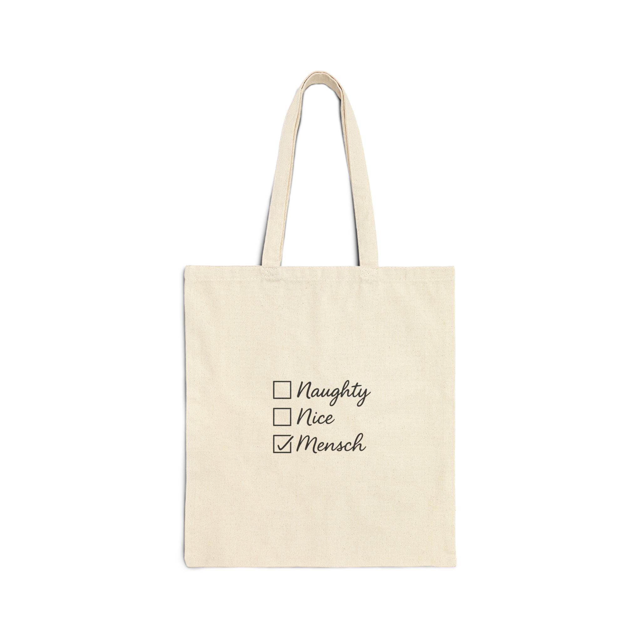 Holiday Interfaith Cotton Canvas Tote Bag, Hanukkah Christmas Gift, Christian Jewish Coexist, Chrismukkah, Naughty Nice Mensch, Eco-Friendly