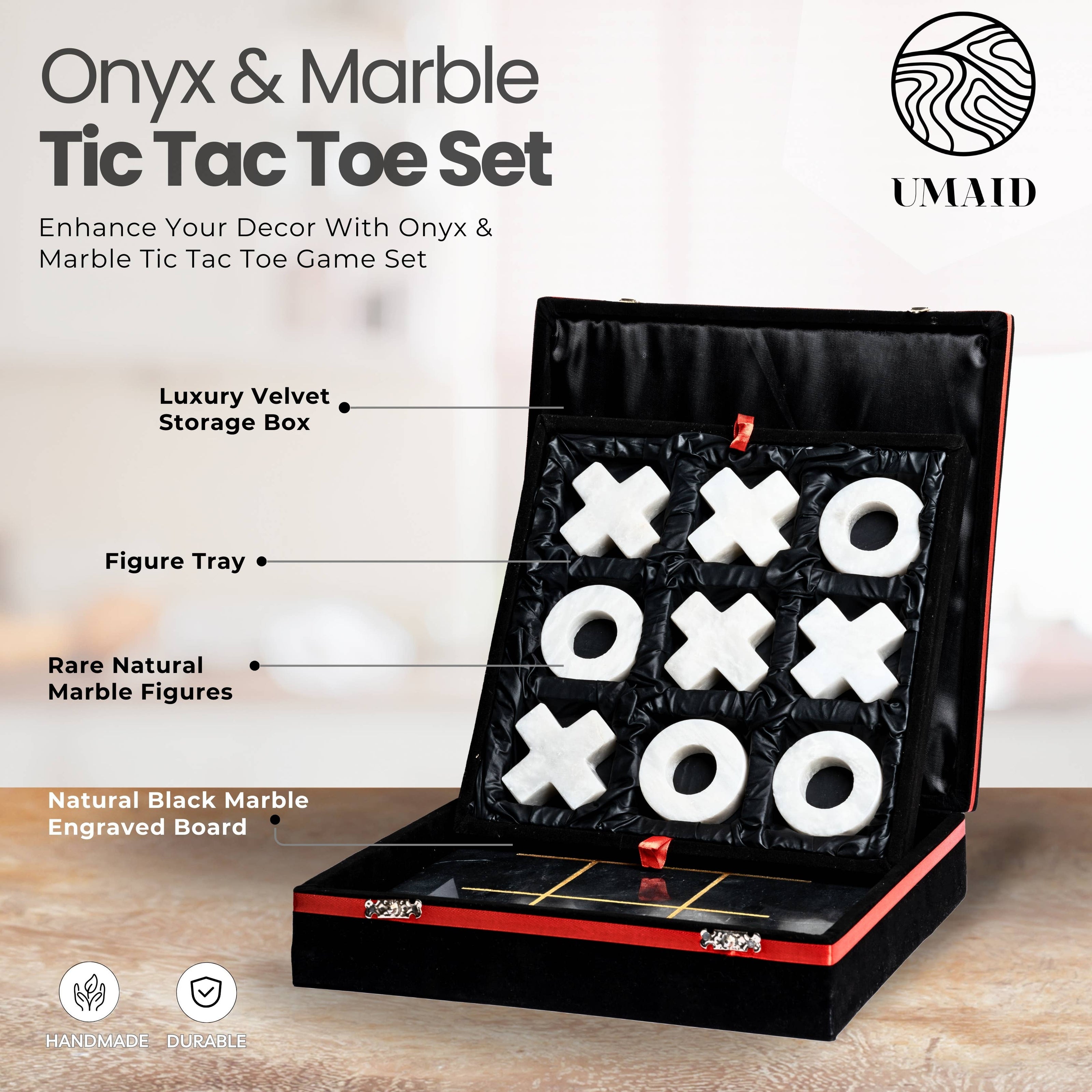 Marble Tic Tac Toe Game: Black & White