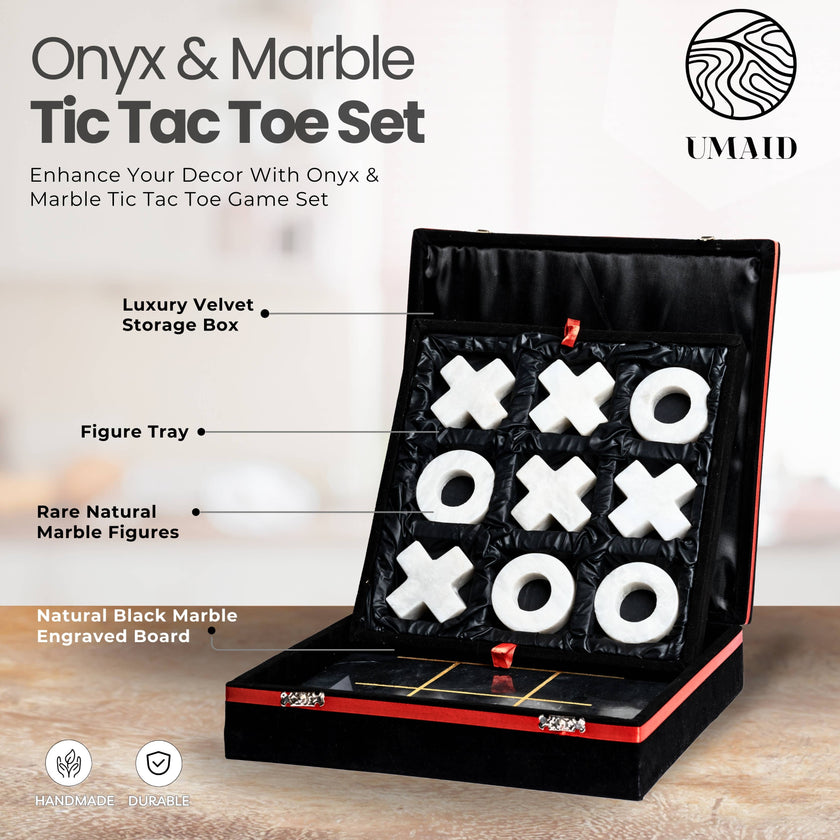 Marble Tic Tac Toe Game: Black & White