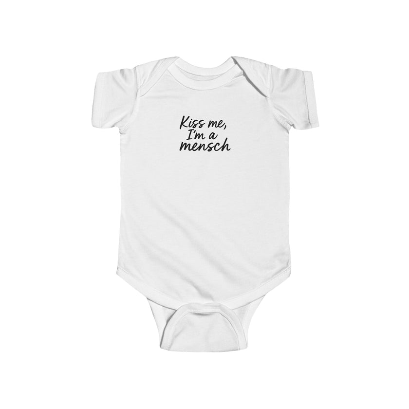 Kiss Me I'm a Mensch Bodysuit | Infant One-Piece, Jewish humor, Hanukkah gift idea