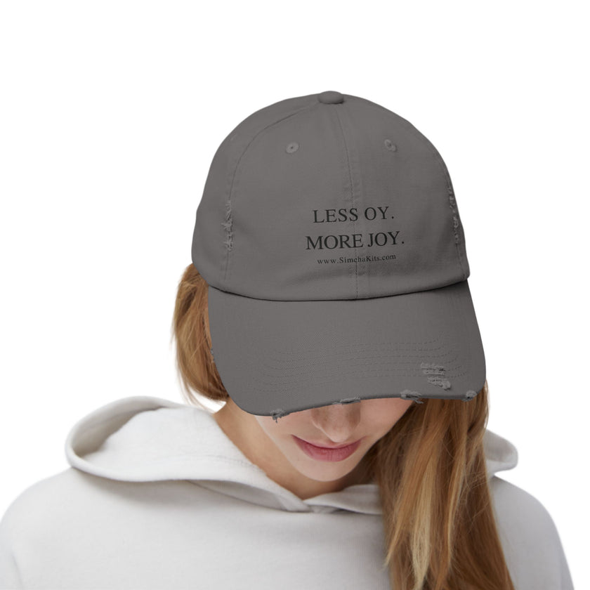 Distressed Cap, Unisex Hat for Hanukkah, Simcha Kits, Jewish Joy Yiddish Hebrew Gift, Oy More Joy Slogan, Chanukah Baseball Cap, Vintage
