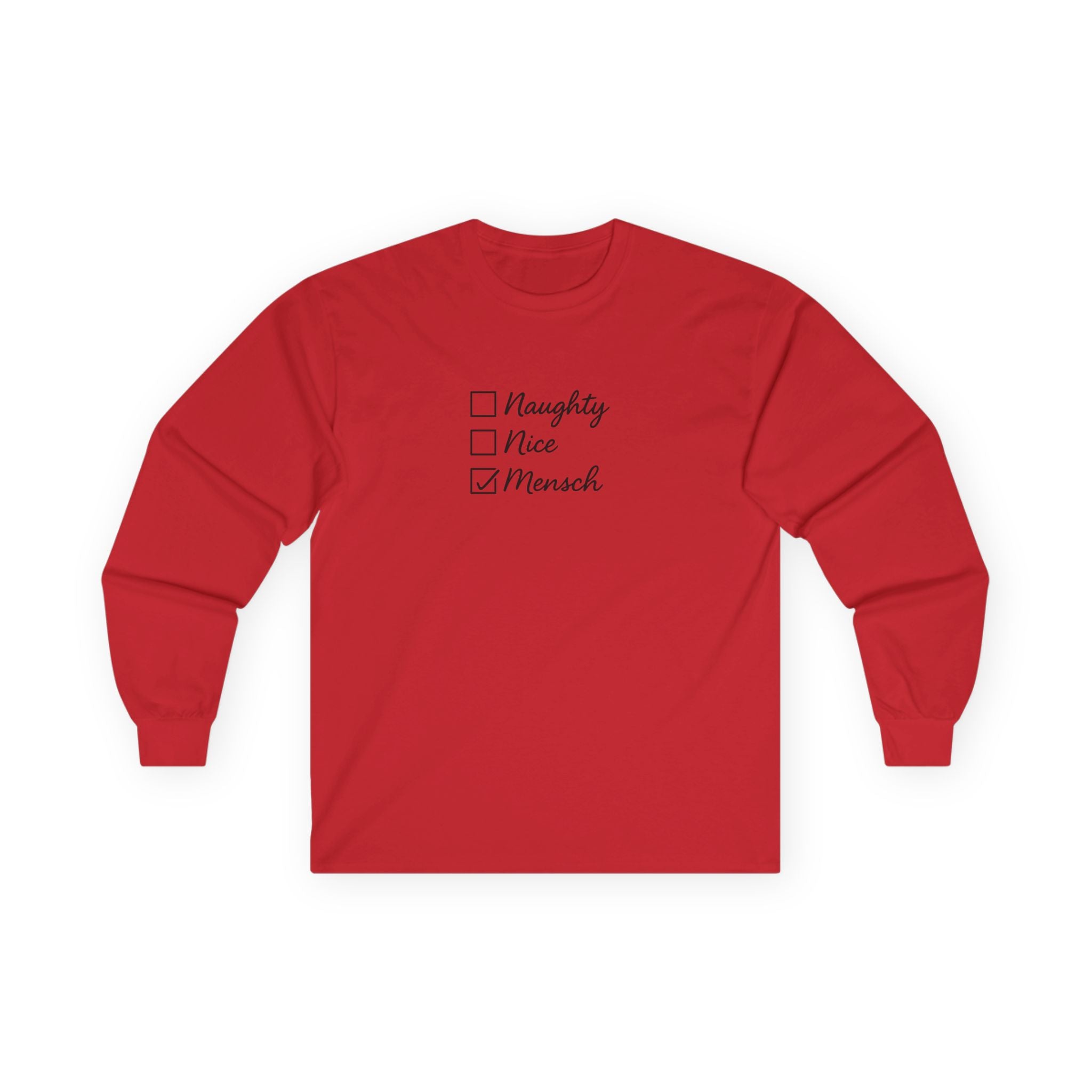 Naughty Nice Mensch checklist Long Sleeve Tee | Holiday Hanukkah Jewish