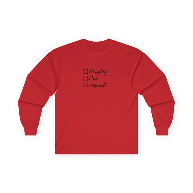 Naughty Nice Mensch checklist Long Sleeve Tee | Holiday Hanukkah Jewish