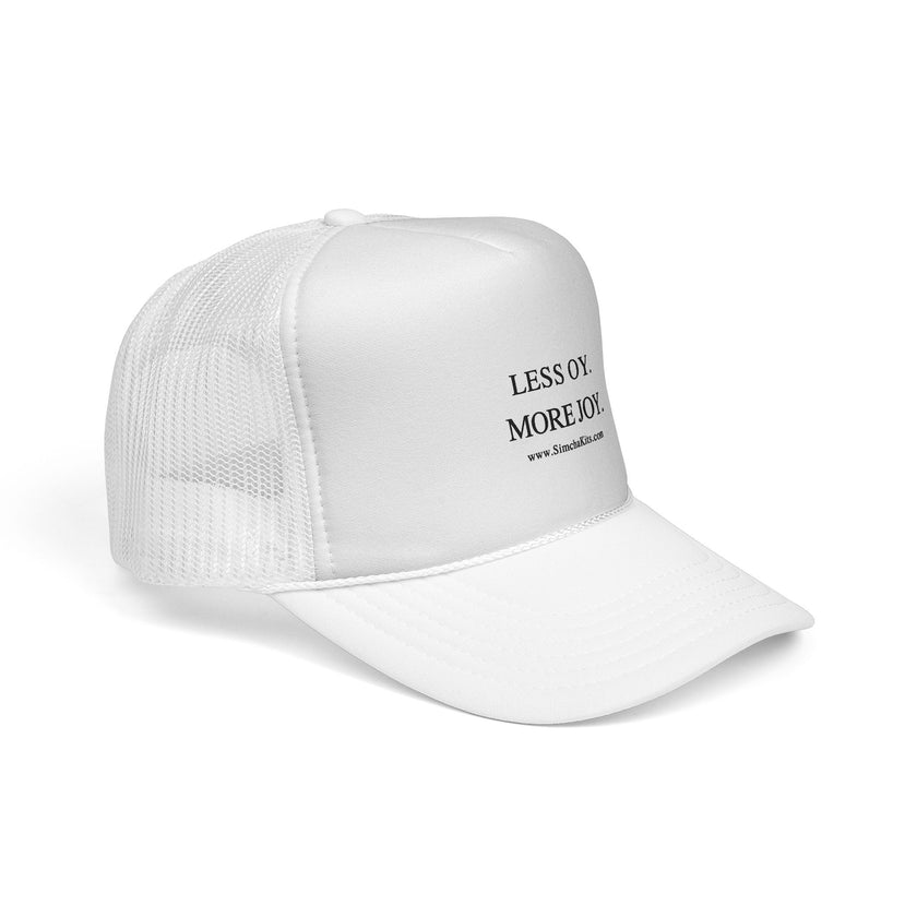 Less Oy More Joy trucker cap | minimalist text hat, Jewish humor