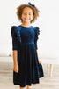 Navy Velvet Ruffle Twirl Dress