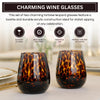 Tortoise Shell Print Amber Colored Stemless Wine Glass |  Set of 2