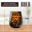 Tortoise Shell Print Amber Colored Stemless Wine Glass |  Set of 2
