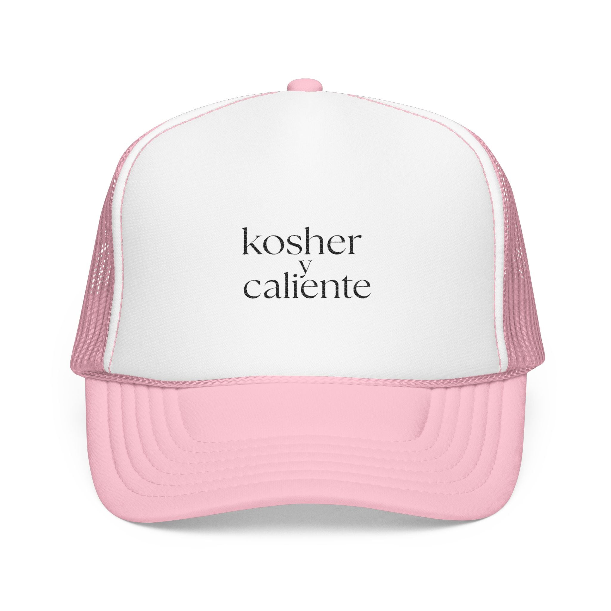Embroidered Foam Trucker Hat, Kosher y caliente Jewish Latinx Latina Latino Judaica Hanukkah gift, Mesh Cap, Embroidered Baseball Cap, Funny