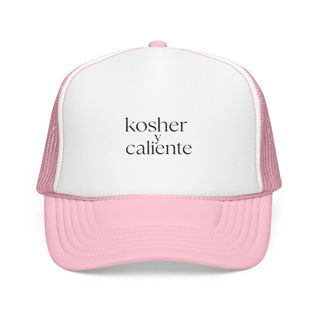 Embroidered Foam Trucker Hat, Kosher y caliente Jewish Latinx Latina Latino Judaica Hanukkah gift, Mesh Cap, Embroidered Baseball Cap, Funny