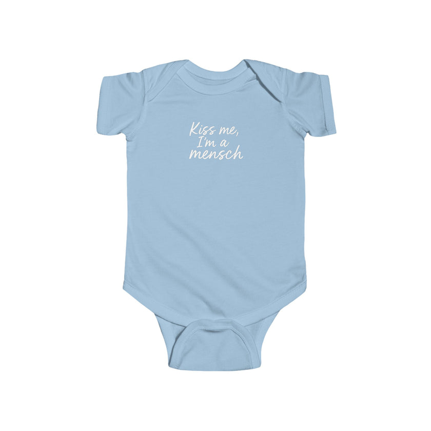 Kiss Me I'm a Mensch Bodysuit | Infant One-Piece, Jewish humor, Hanukkah gift idea