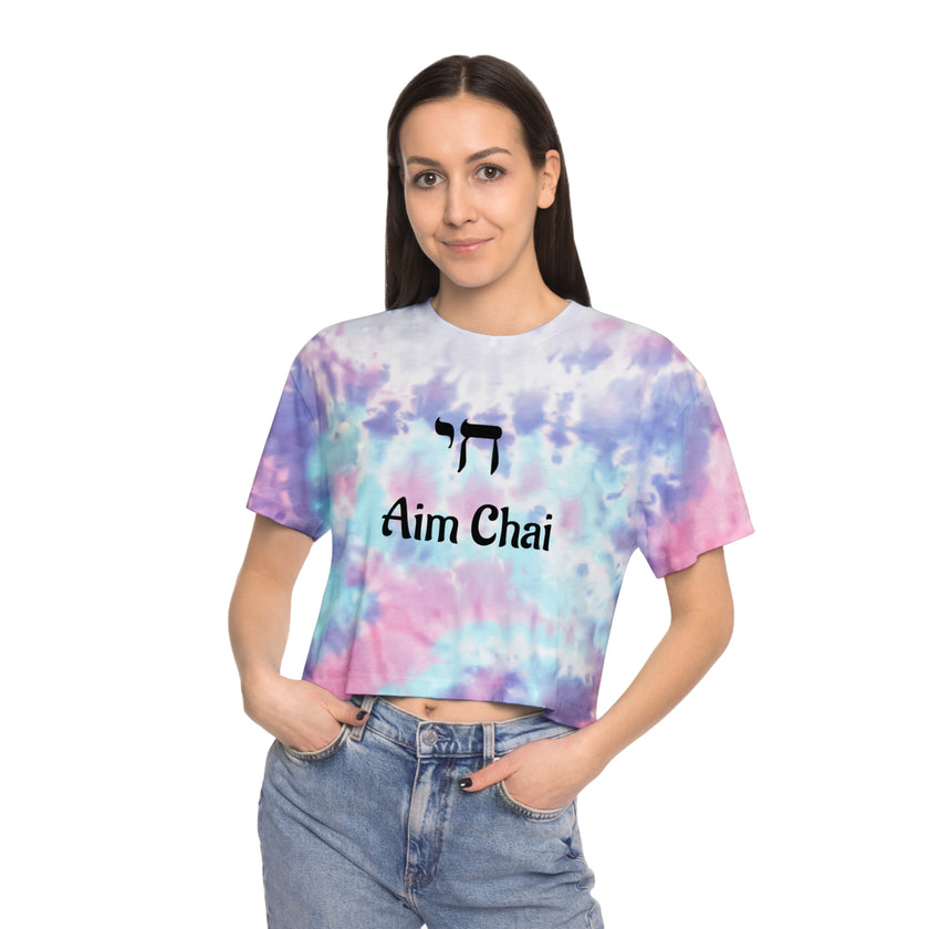 Women's Aim Chai Tie-Dye Crop Tee, Bohemian Tee, Jewish Humor, Yiddish Humor, Hanukkah Shirt