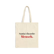 Cotton Canvas Tote Bag, Santa's Favorite Mensch Jewish Christian Humor Coexist Hanukkah Christmas Gift Ideas, Holiday Shopping Reusable
