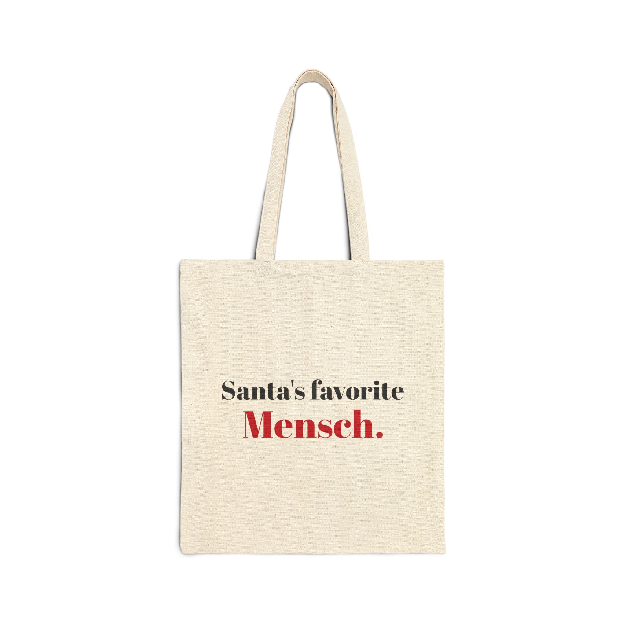 Cotton Canvas Tote Bag, Santa's Favorite Mensch Jewish Christian Humor Coexist Hanukkah Christmas Gift Ideas, Holiday Shopping Reusable