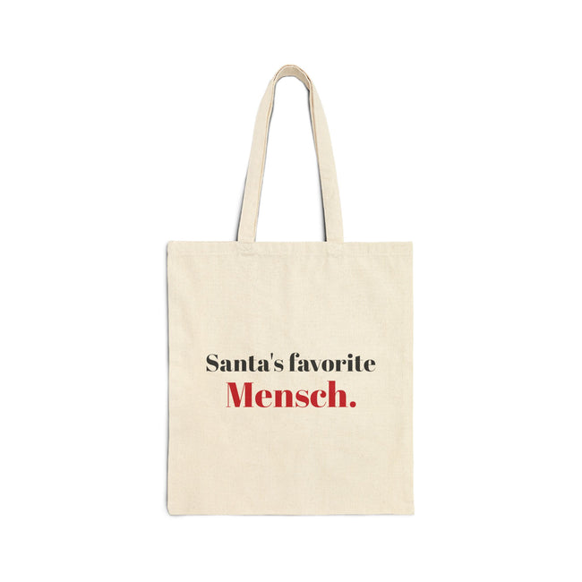 Cotton Canvas Tote Bag, Santa's Favorite Mensch Jewish Christian Humor Coexist Hanukkah Christmas Gift Ideas, Holiday Shopping Reusable