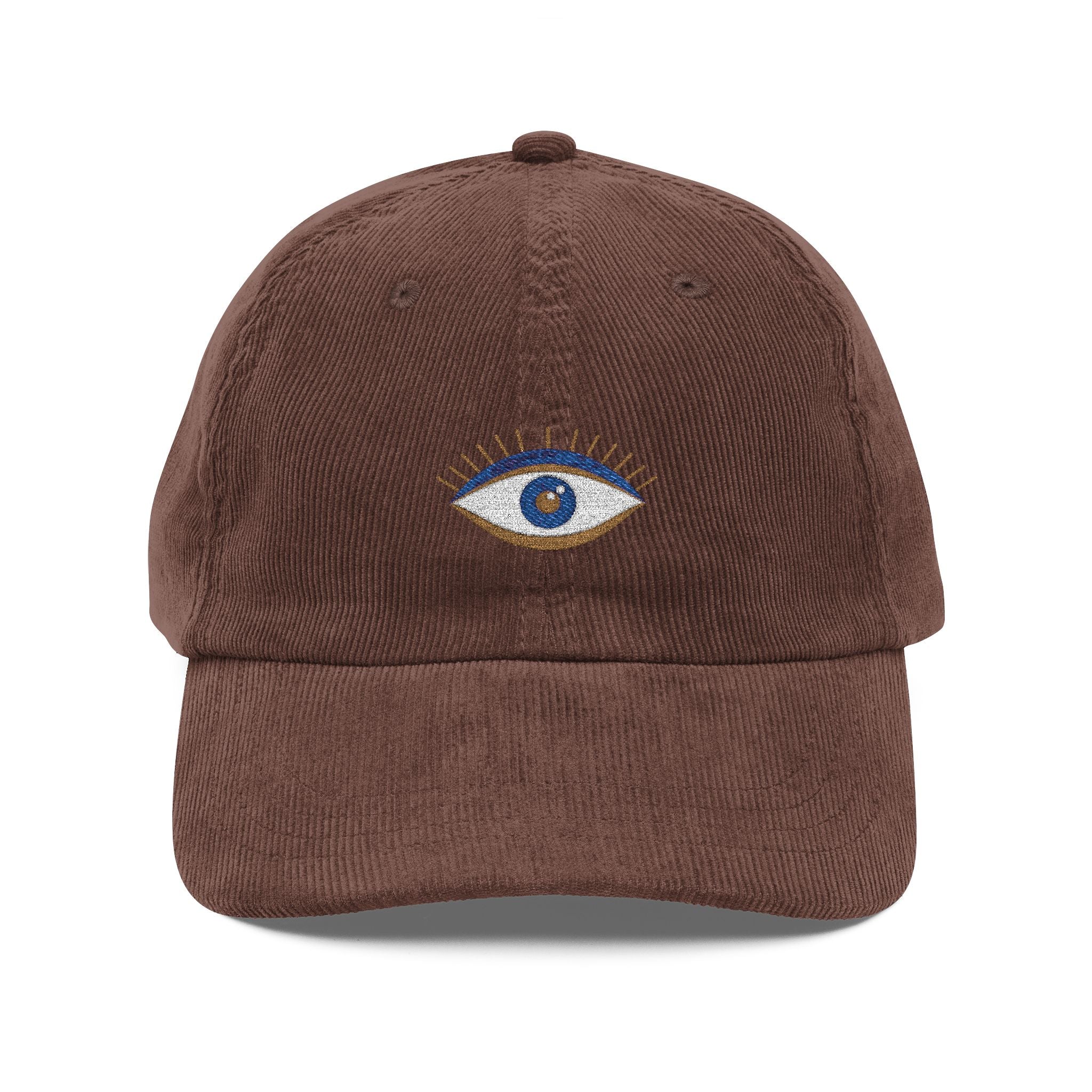 Good Vibes Embroidered Corduroy Cap, Evil Eye Good Energy Hat
