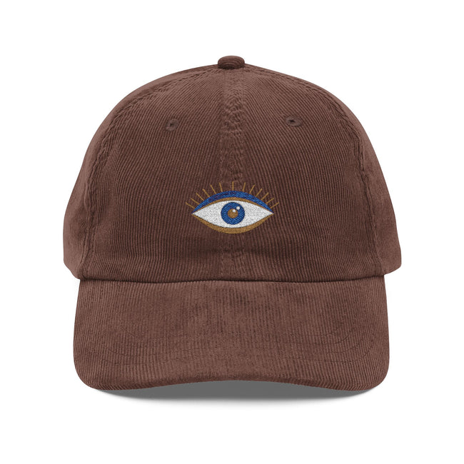 Good Vibes Embroidered Corduroy Cap, Evil Eye Good Energy Hat