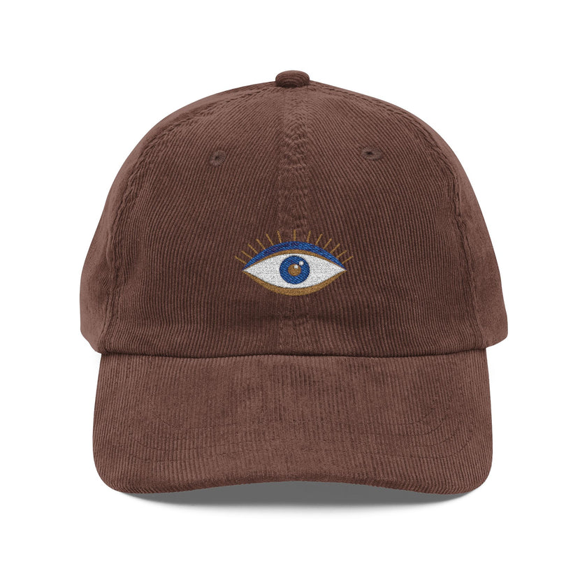 Good Vibes Embroidered Corduroy Cap, Evil Eye Good Energy Hat