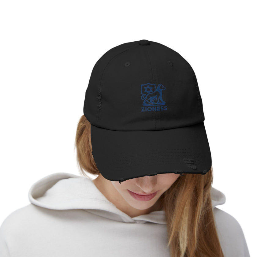 Distressed Cap, Zioness Zionist Israeli Love Judaica Jewish Joy, We Will Dance Again, Never Again, Jewish Star Chai Hamsa, Unisex Hat,
