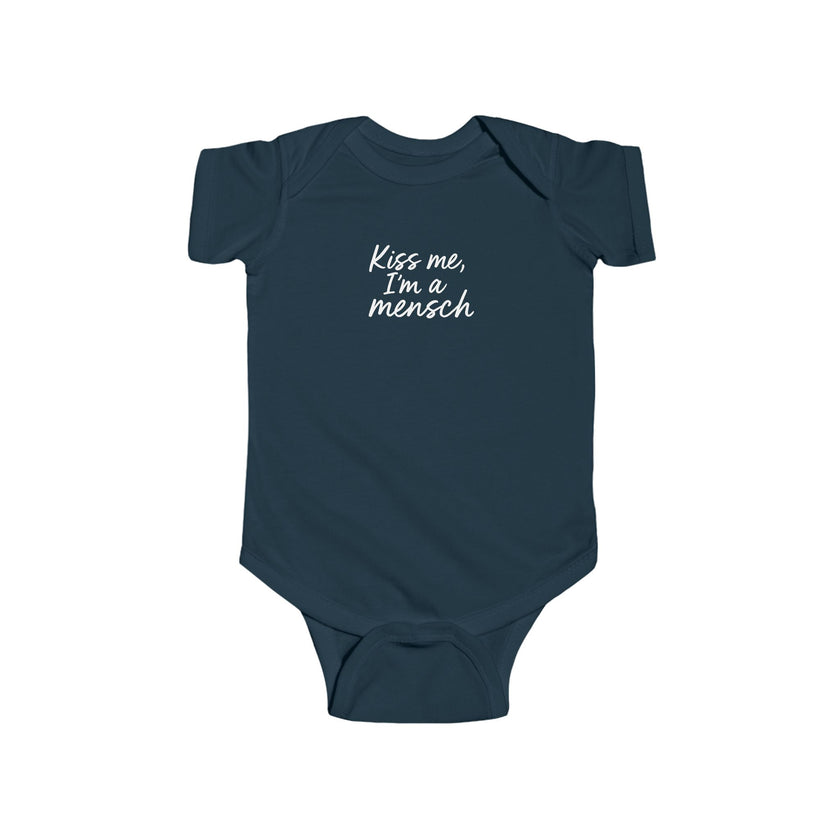 Kiss Me I'm a Mensch Bodysuit | Infant One-Piece, Jewish humor, Hanukkah gift idea