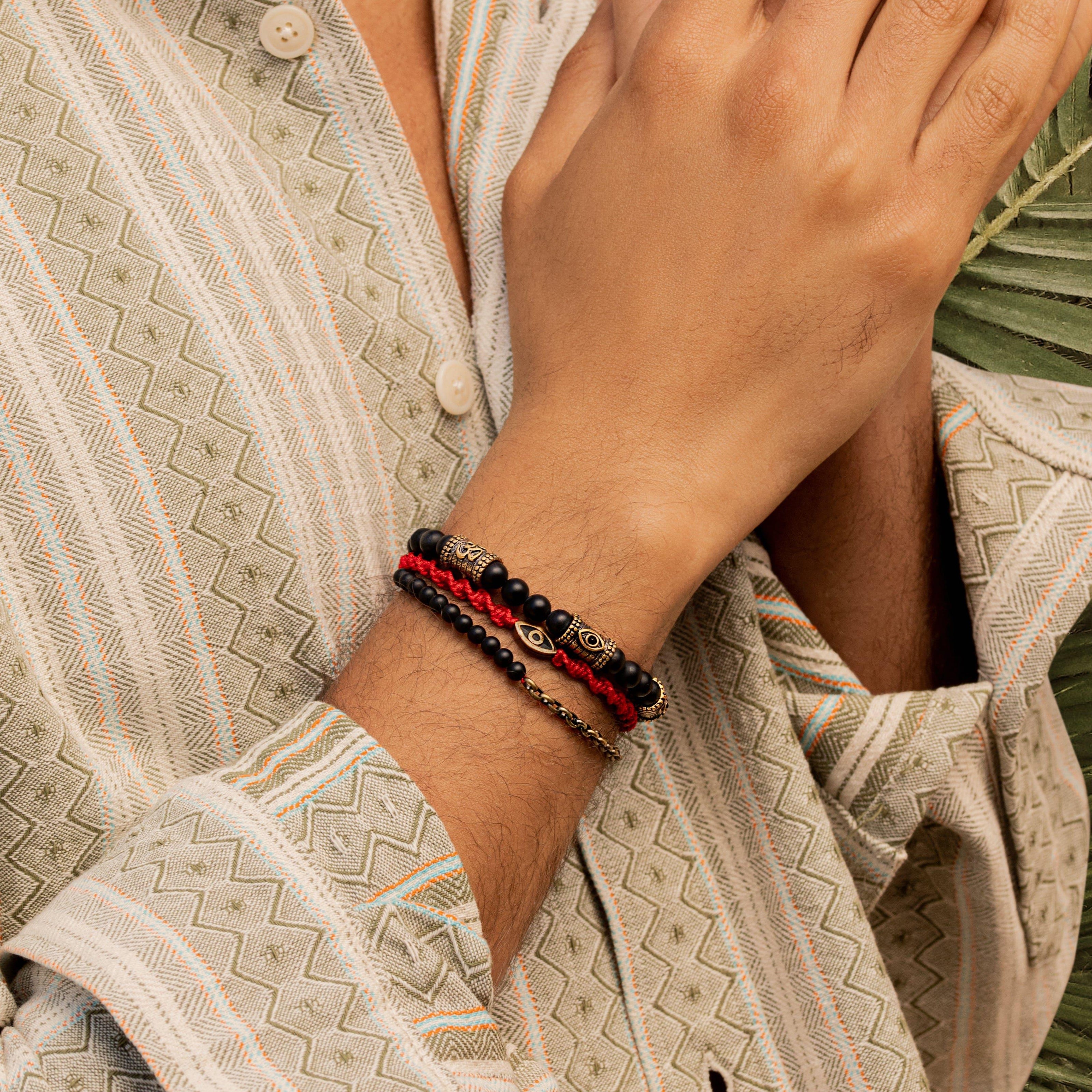 Iridescent Security - Matte Onyx Evil Eye Red String Bracelet