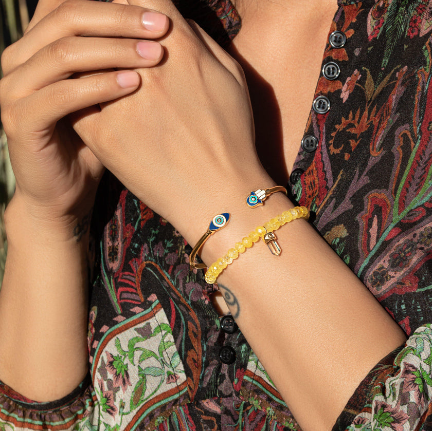 Positive Light - Enamel Hamsa Evil Eye Cuff