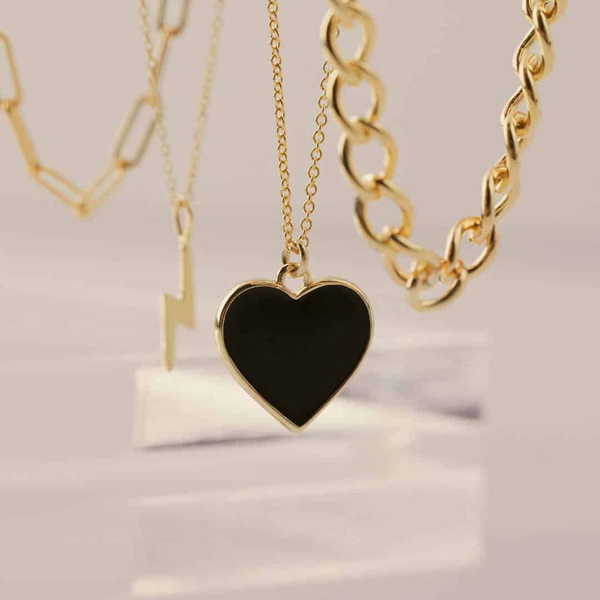 Black Enamel Heart Necklace