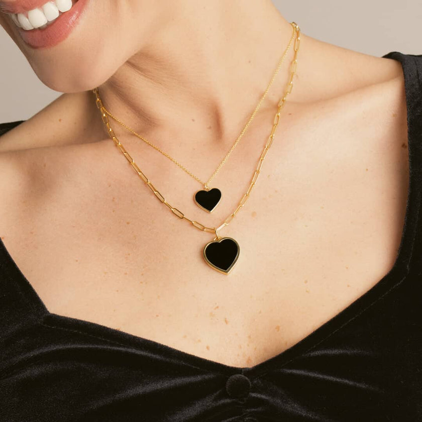 Black Enamel Heart Necklace
