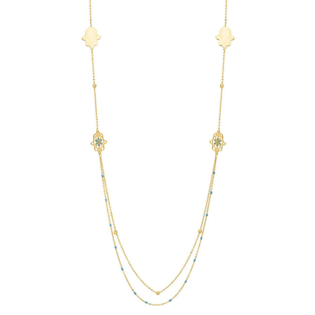 Long Hamsa Necklace in 14K Yellow Gold