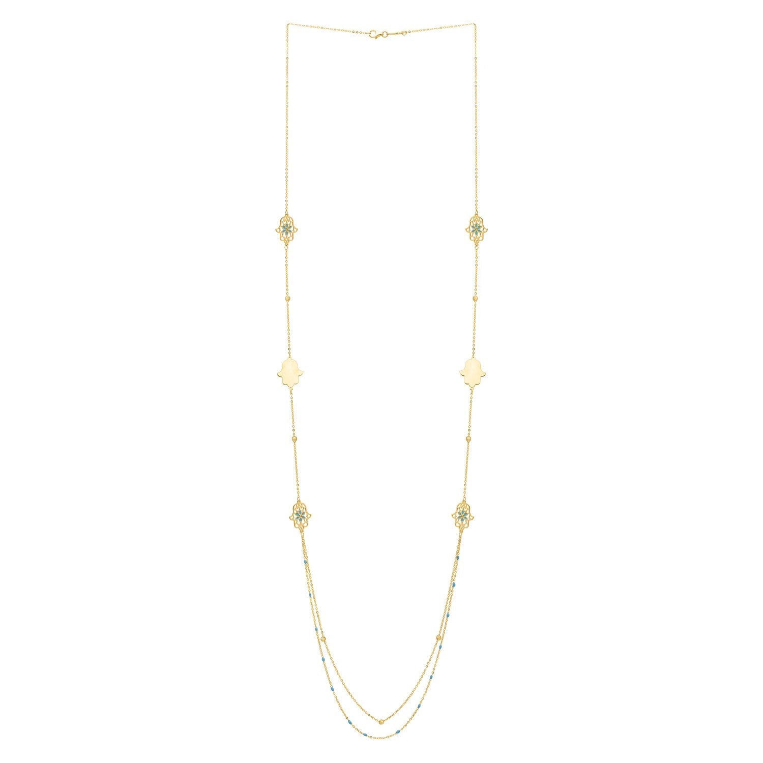 Long Hamsa Necklace in 14K Yellow Gold