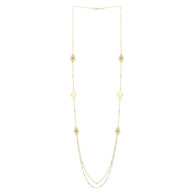 Long Hamsa Necklace in 14K Yellow Gold