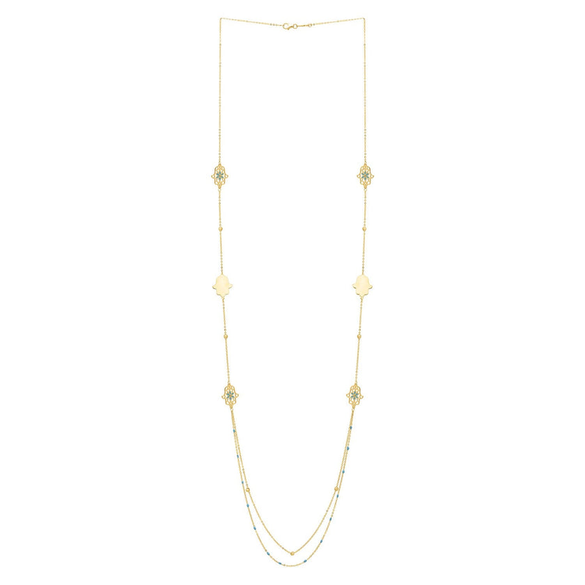 Long Hamsa Necklace in 14K Yellow Gold