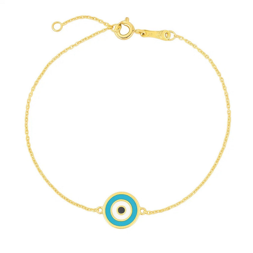 14k Yellow Gold Blue Evil Eye Bracelet (1.00 mm)