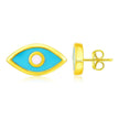 14K Yellow Gold Blue Evil Eye Earrings with Enamel