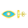 14K Yellow Gold Blue Evil Eye Earrings with Enamel