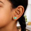 14K Yellow Gold Blue Evil Eye Earrings with Enamel