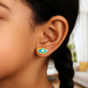14K Yellow Gold Blue Evil Eye Earrings with Enamel