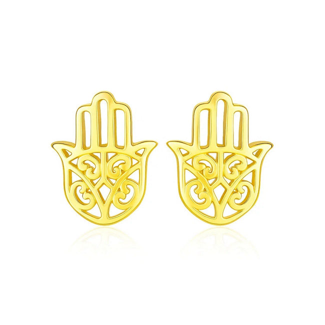 14k Yellow Gold Polished Hand of Hamsa Post Earrings