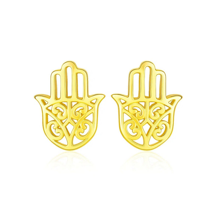 14k Yellow Gold Polished Hand of Hamsa Post Earrings