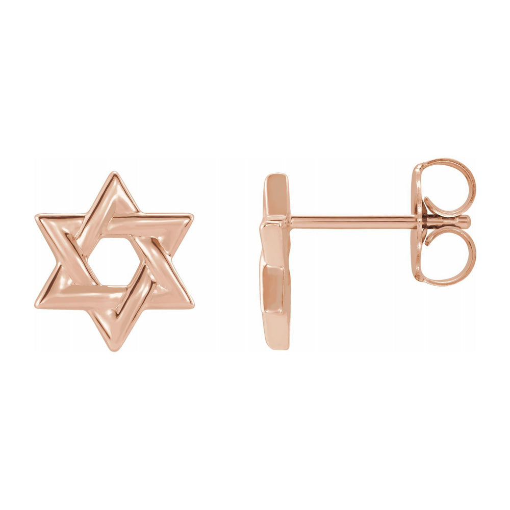 14K Yellow, White or Rose Gold Star of David Post Earrings, 9.5mm