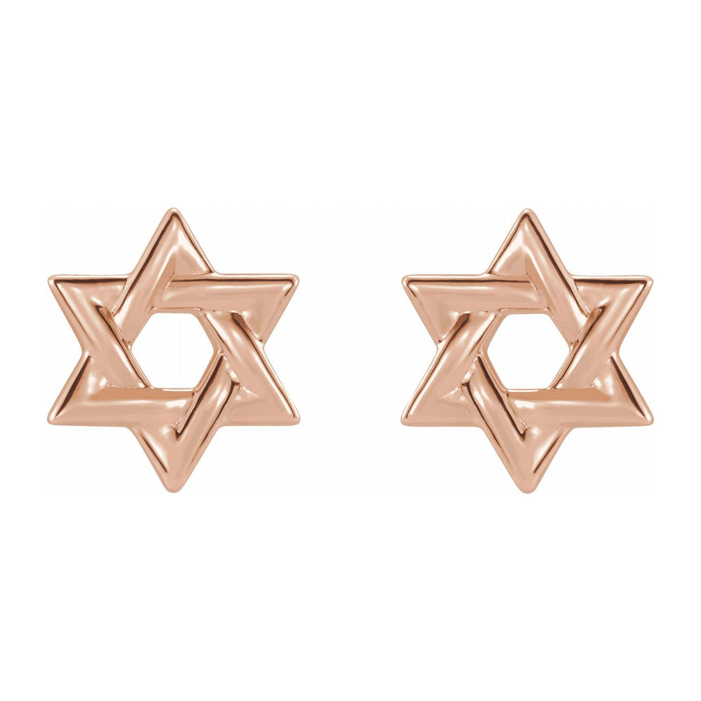 14K Yellow, White or Rose Gold Star of David Post Earrings, 9.5mm