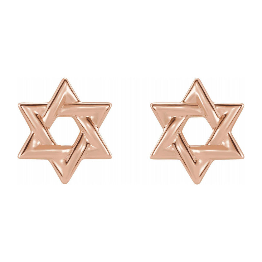 14K Yellow, White or Rose Gold Star of David Post Earrings, 9.5mm