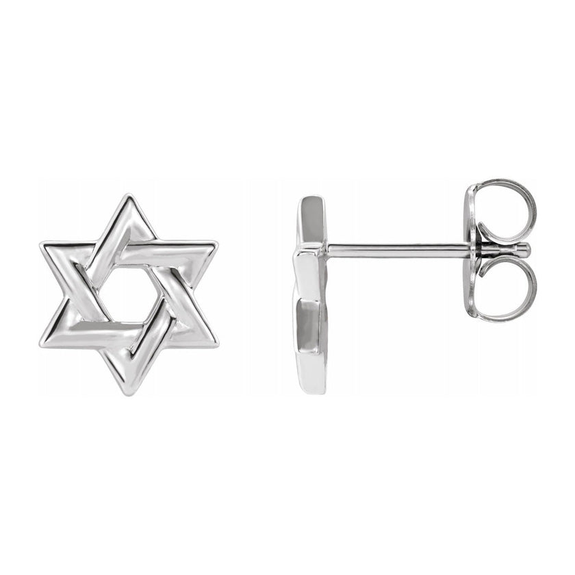 14K Yellow, White or Rose Gold Star of David Post Earrings, 9.5mm