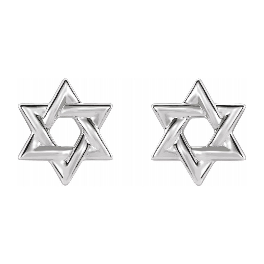 14K Yellow, White or Rose Gold Star of David Post Earrings, 9.5mm