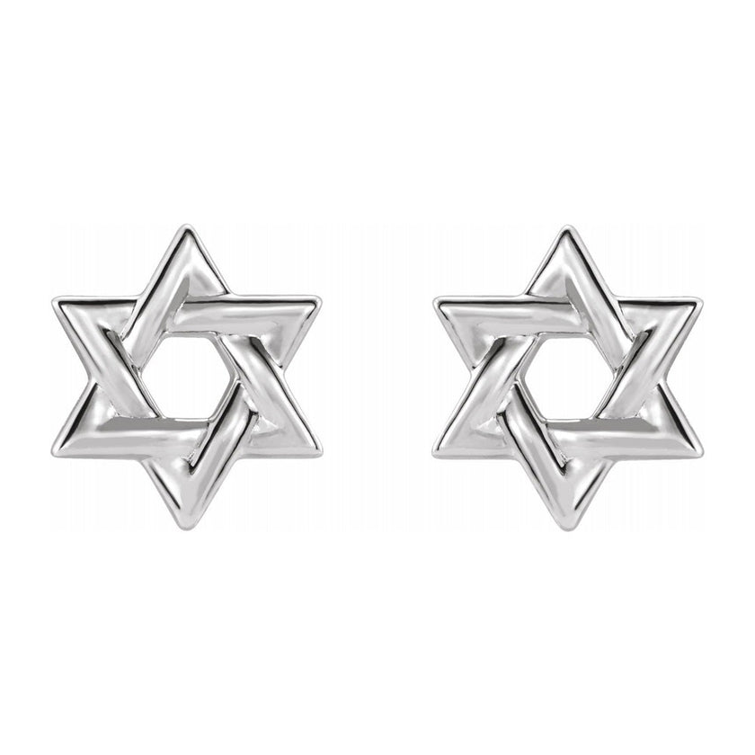 14K Yellow, White or Rose Gold Star of David Post Earrings, 9.5mm